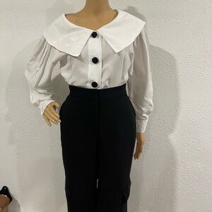 Vintage Express White Button Down Shirt with Black Buttons